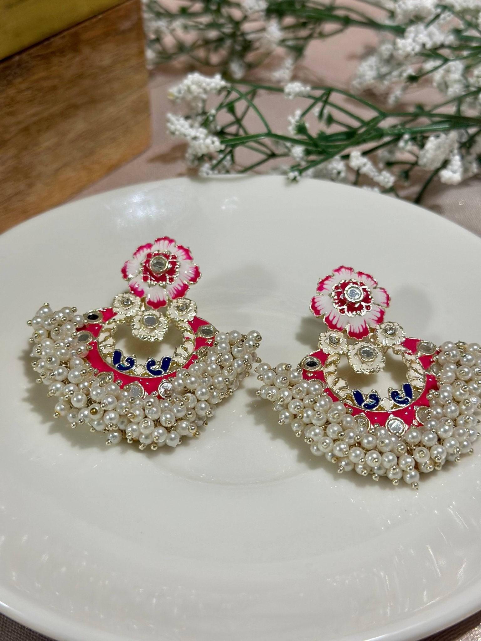 Red & Green Hand - painted Earrings - DWEEP SARA