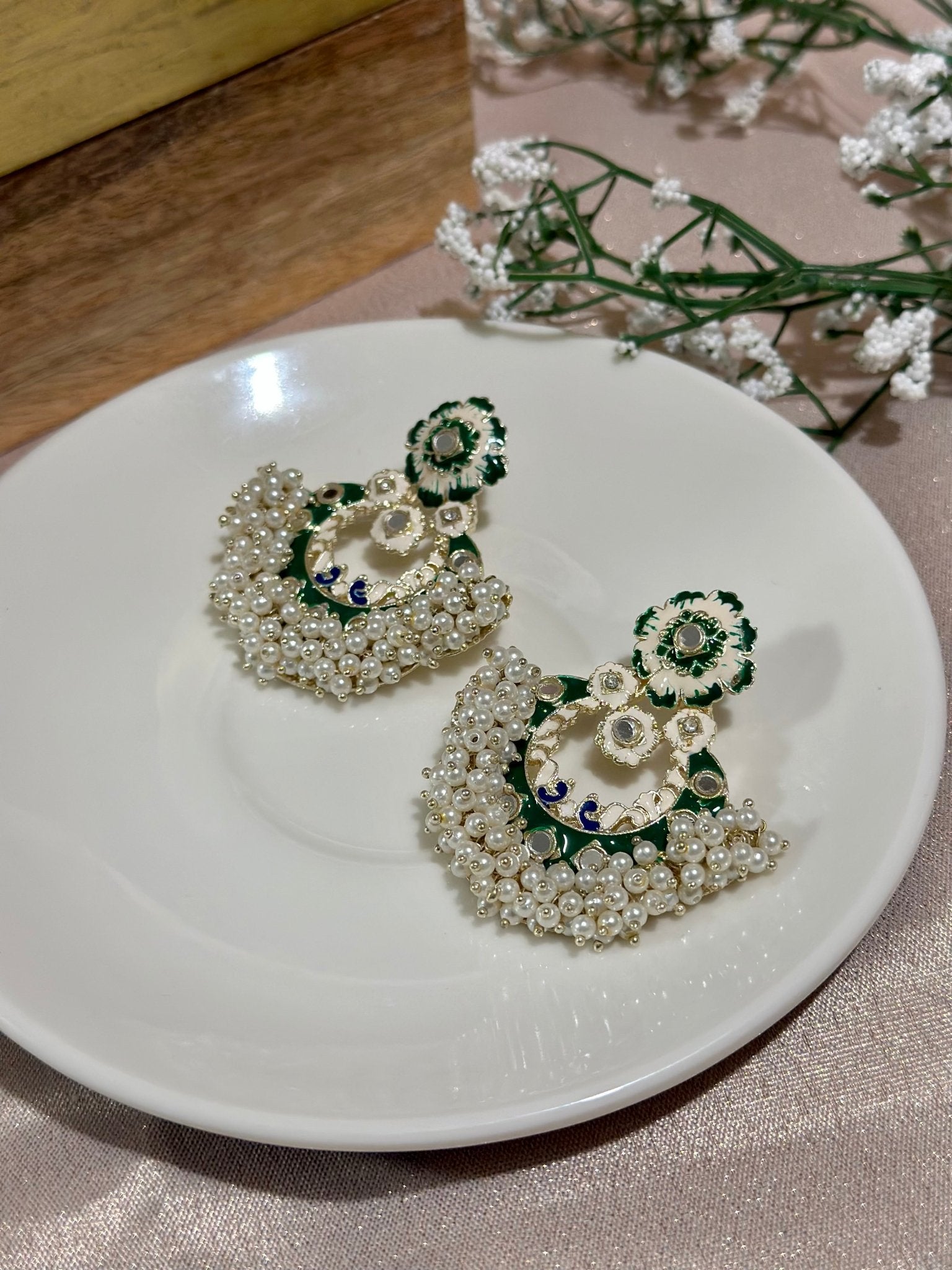 Red & Green Hand - painted Earrings - DWEEP SARA