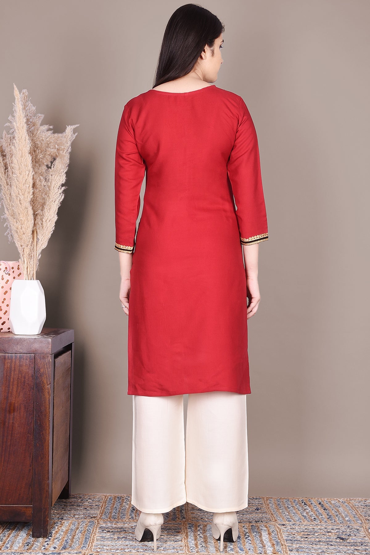 Red Solid Straight Rayon Kurta - DWEEP SARA