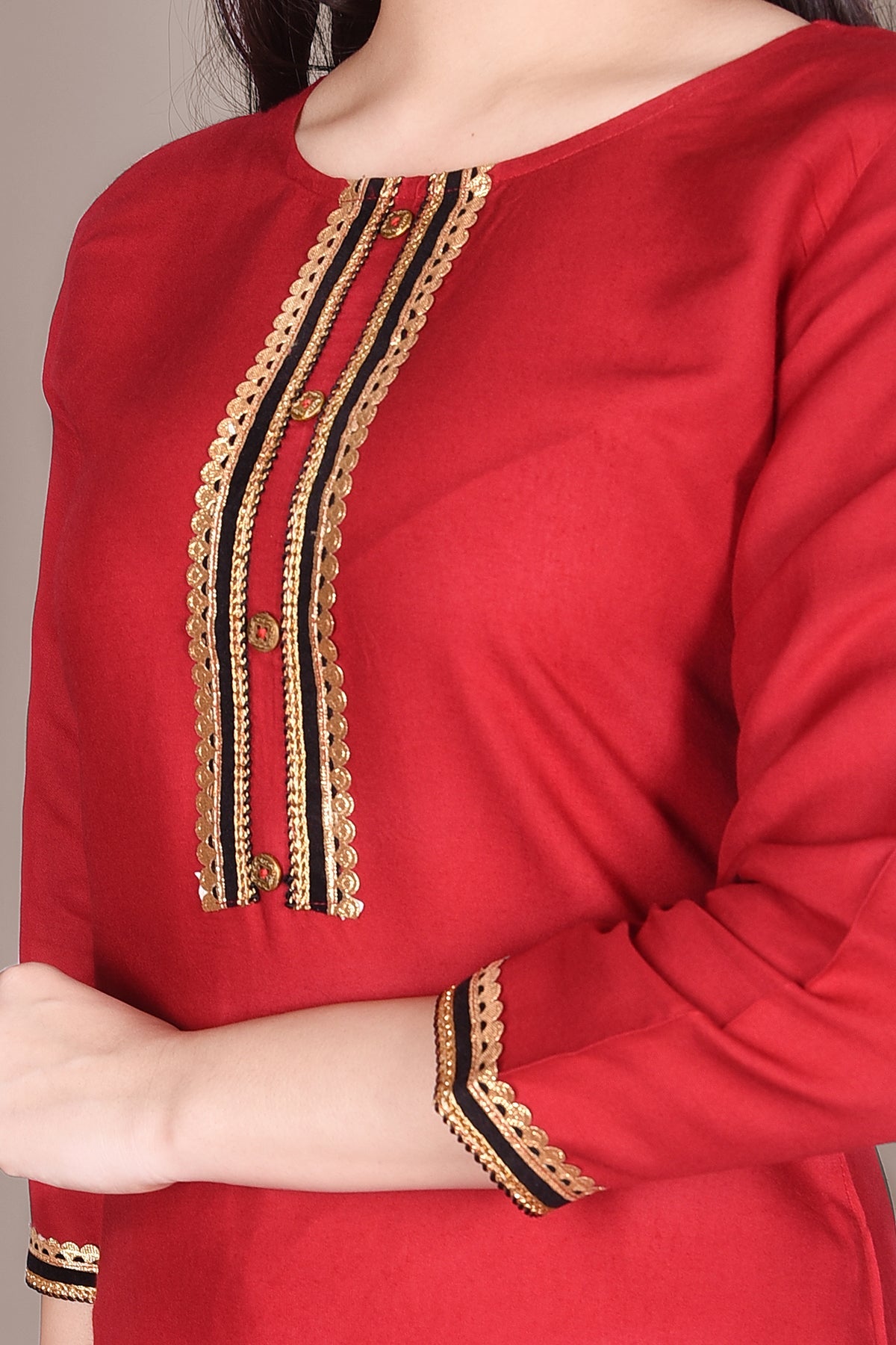 Red Solid Straight Rayon Kurta - DWEEP SARA