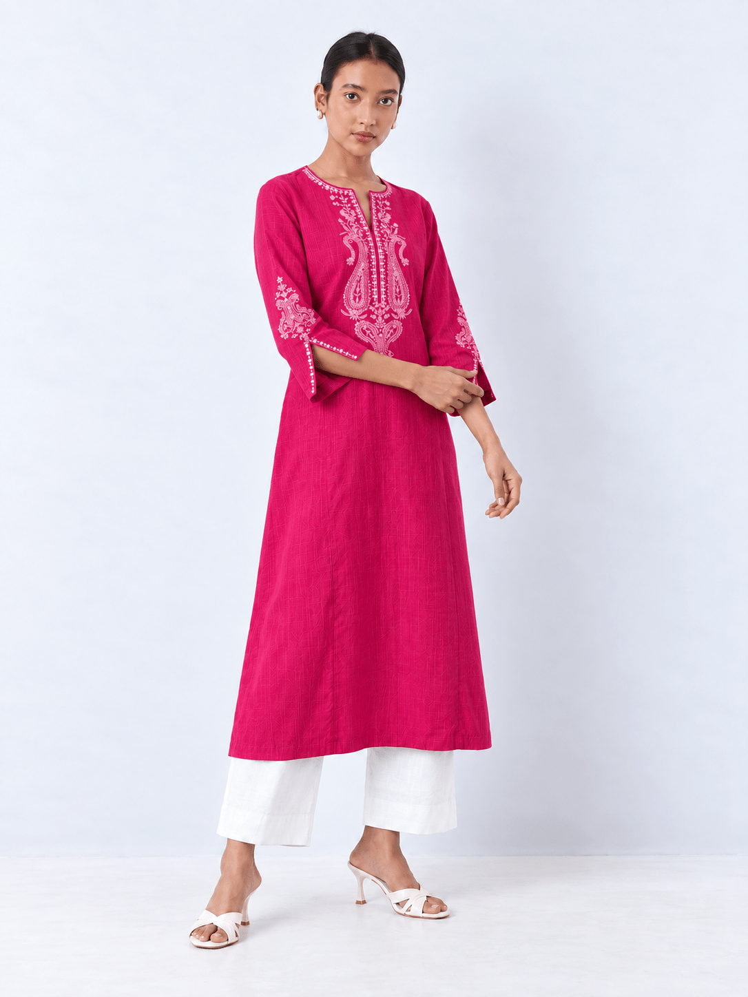 Rose Pink Embroidered A-Line Kurta - DWEEP SARA