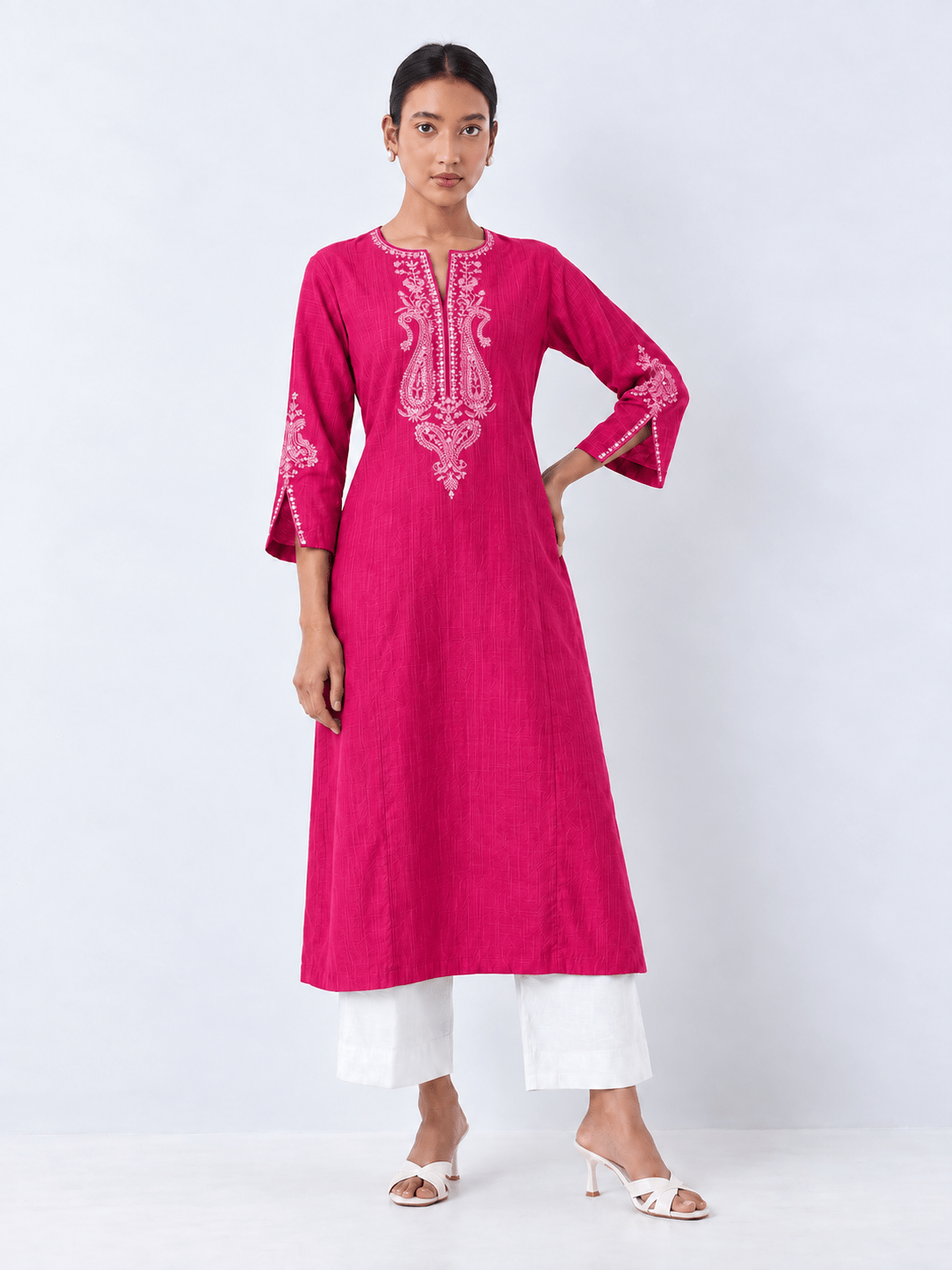 Rose Pink Embroidered A-Line Kurta - DWEEP SARA