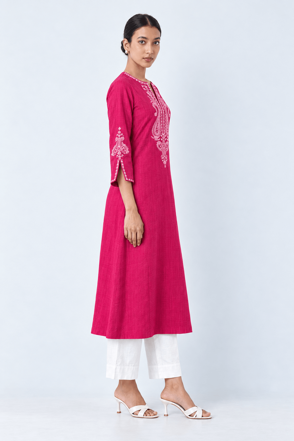 Rose Pink Embroidered A-Line Kurta - DWEEP SARA