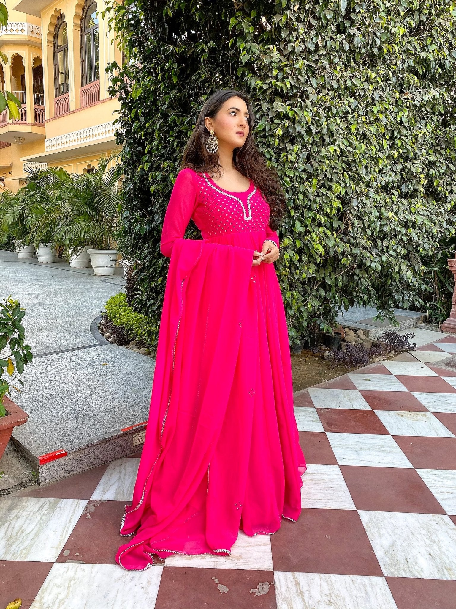 ROSE PINK GEORGETTE SUIT SET - DWEEP SARA