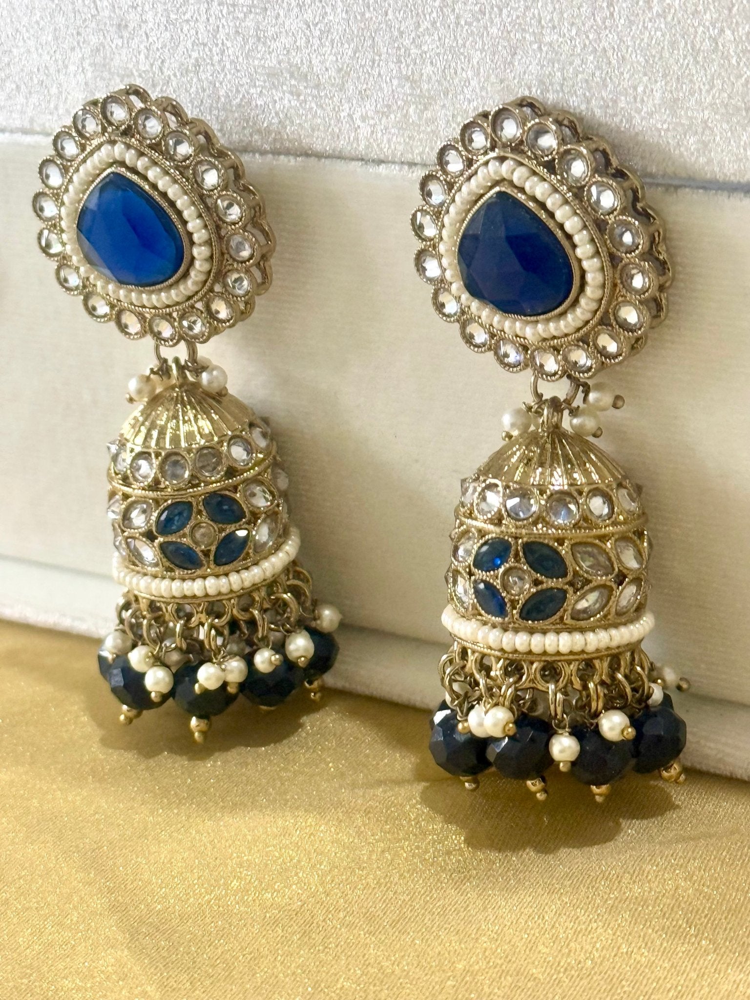 Royal Blue Pearl Jhumki Earrings - DWEEP SARA