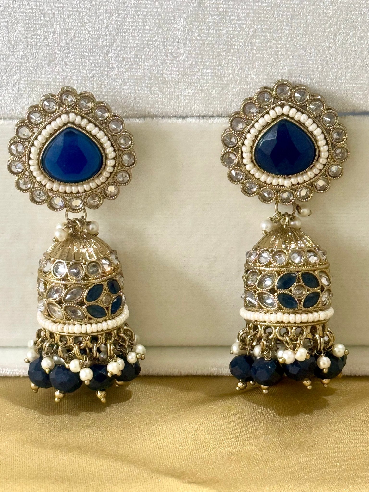Royal Blue Pearl Jhumki Earrings - DWEEP SARA