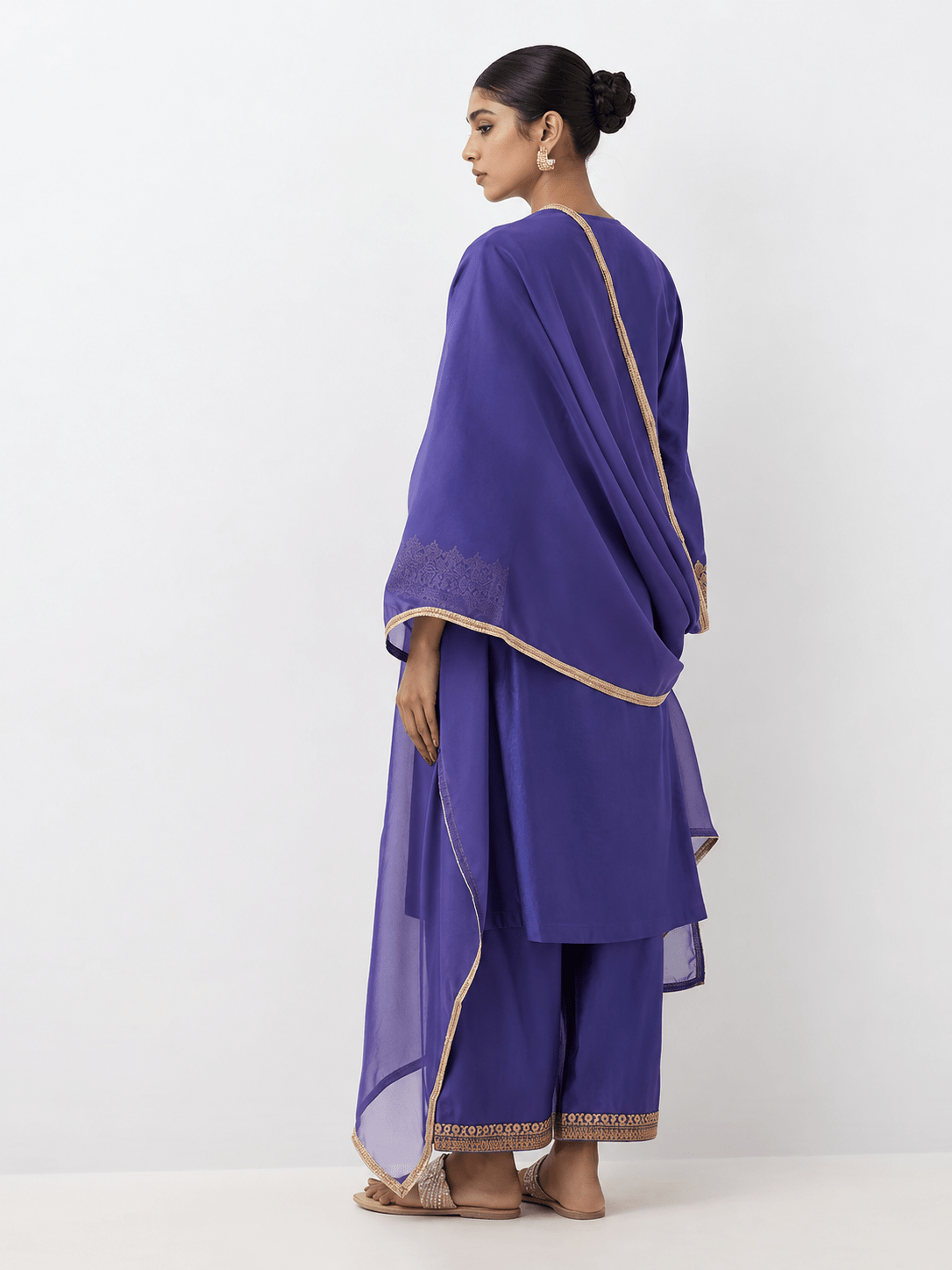 Royal Purple Gold Embroidered Kurta Palazzo Set with Dupatta - DWEEP SARA