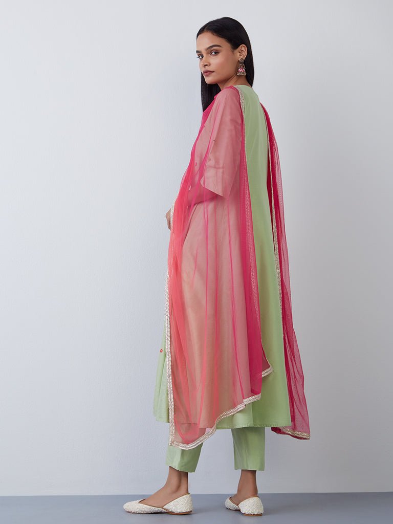 Sage Floral Embroidered Suit Set - DWEEP SARA