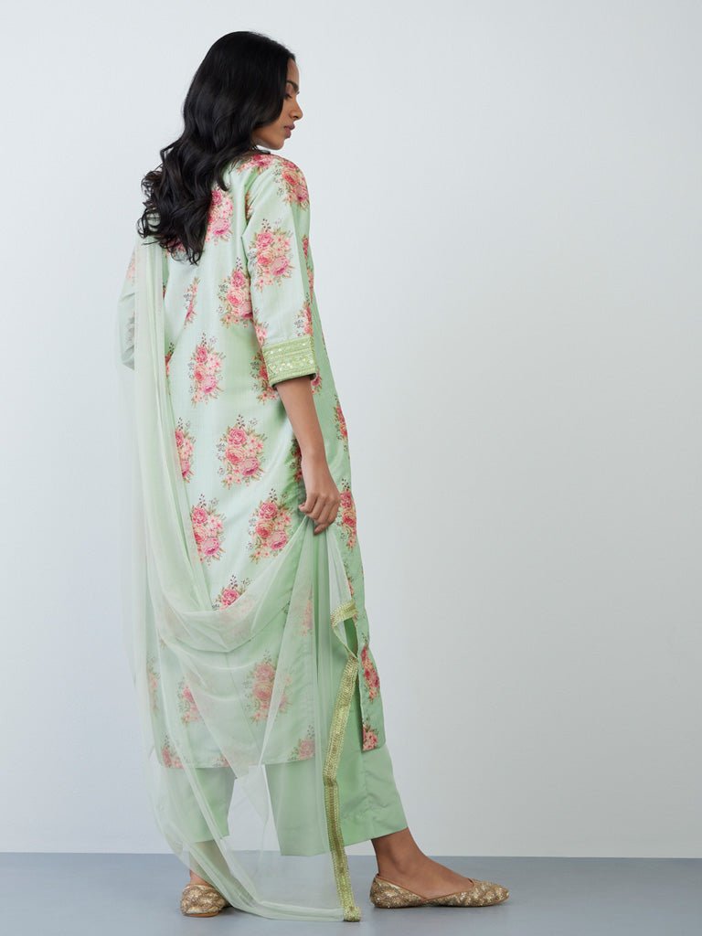 Sage Floral Print Viscose Suit Set - DWEEP SARA