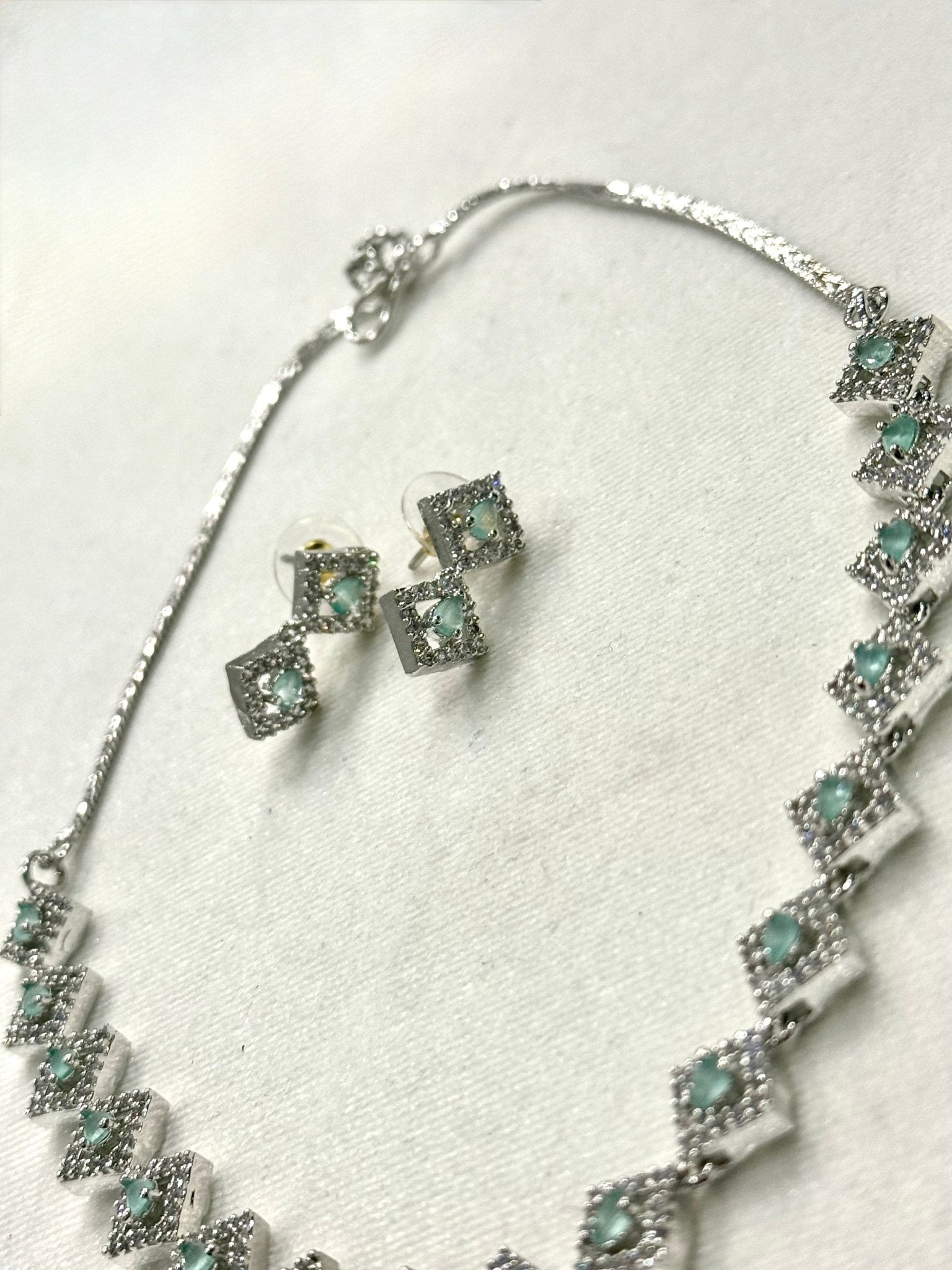Sea Green AD Crystal Jewelry Set - DWEEP SARA