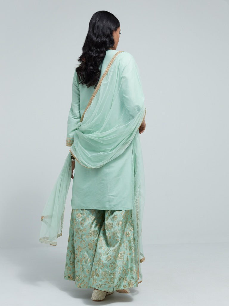 Sea Green Embroidered Suit Set - DWEEP SARA