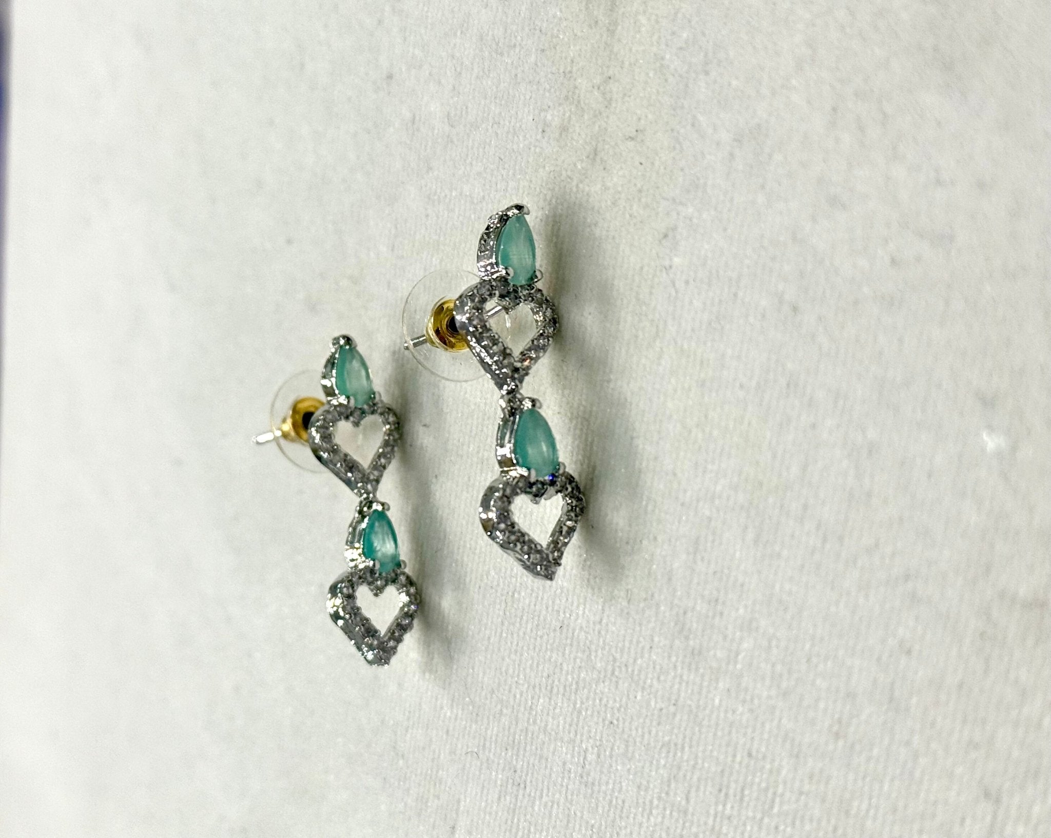 Sea Green Hear Shape AD Crystal Jewelry Set - DWEEP SARA