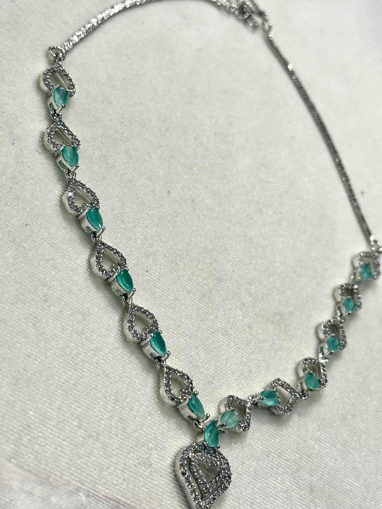 Sea Green Hear Shape AD Crystal Jewelry Set - DWEEP SARA
