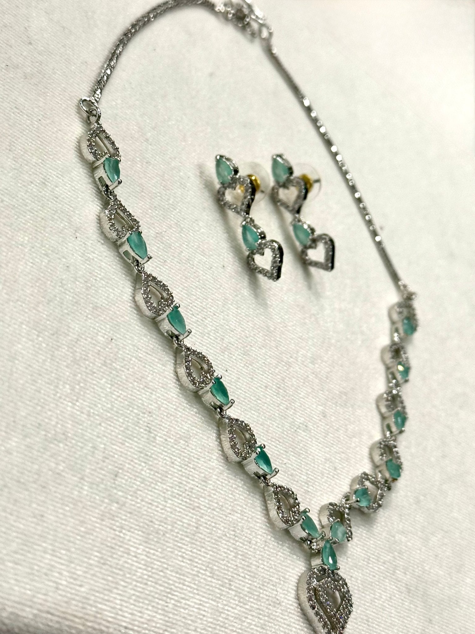 Sea Green Hear Shape AD Crystal Jewelry Set - DWEEP SARA
