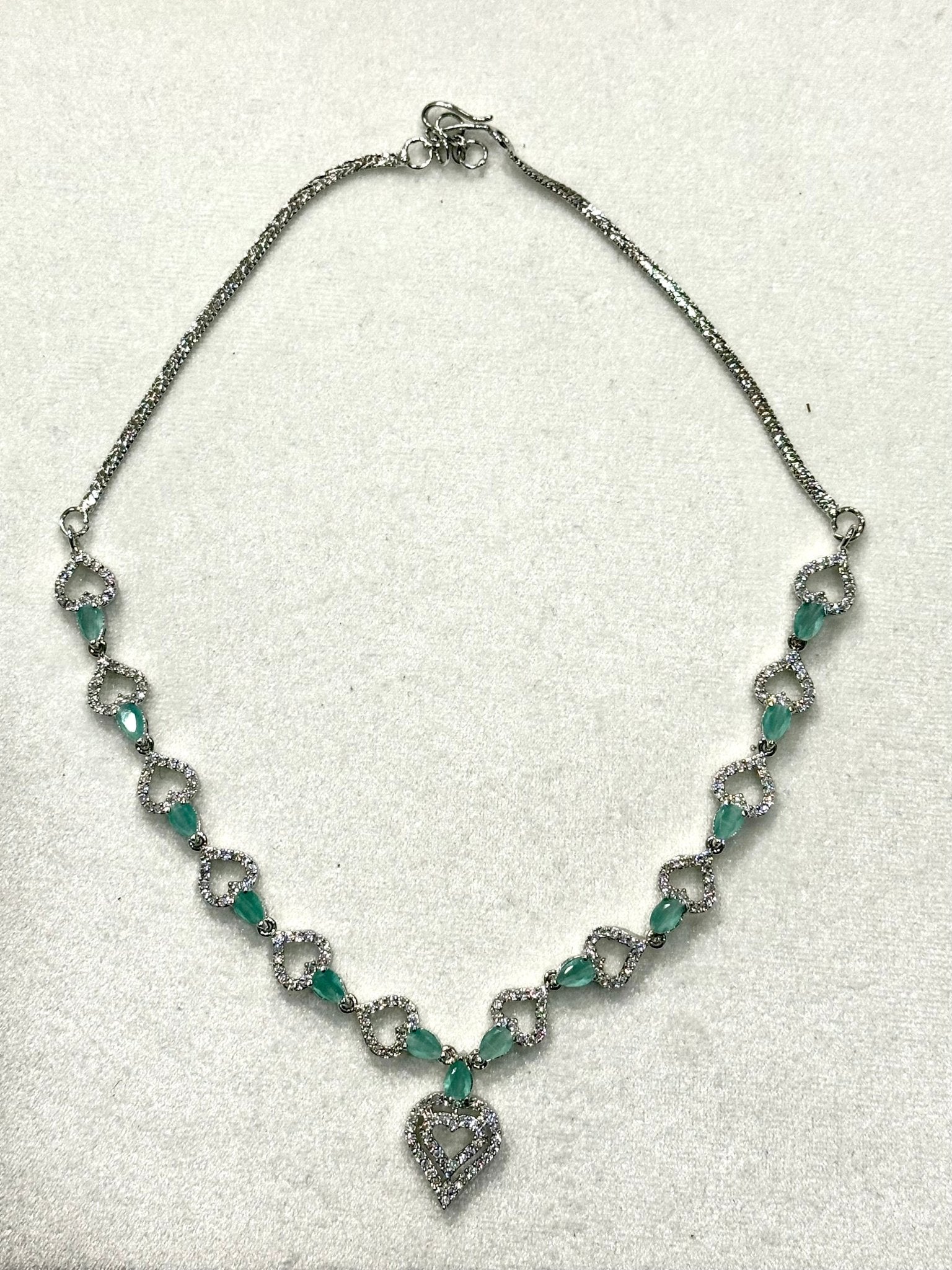 Sea Green Hear Shape AD Crystal Jewelry Set - DWEEP SARA