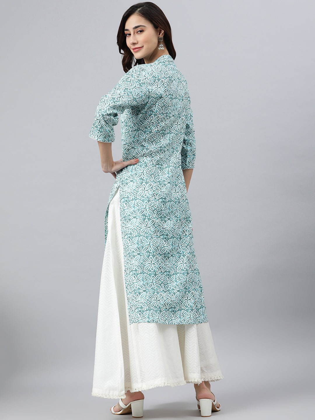 Sky Blue Floral Straight Kurta - DWEEP SARA