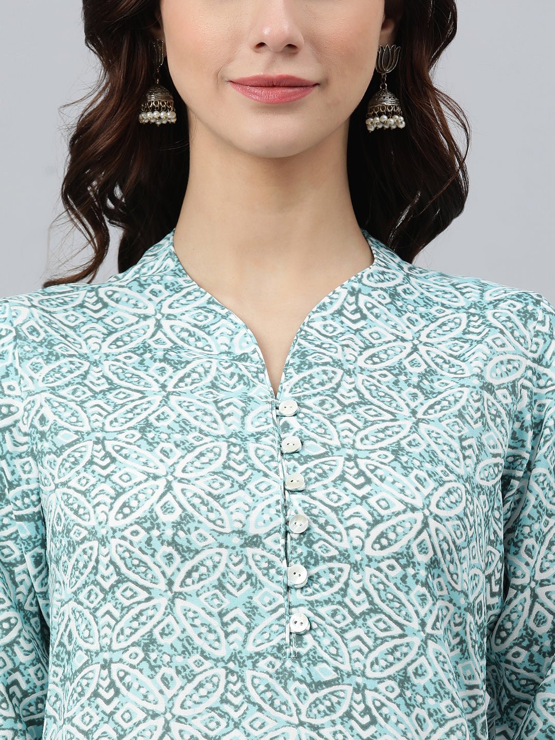 Sky Blue Floral Straight Kurta - DWEEP SARA