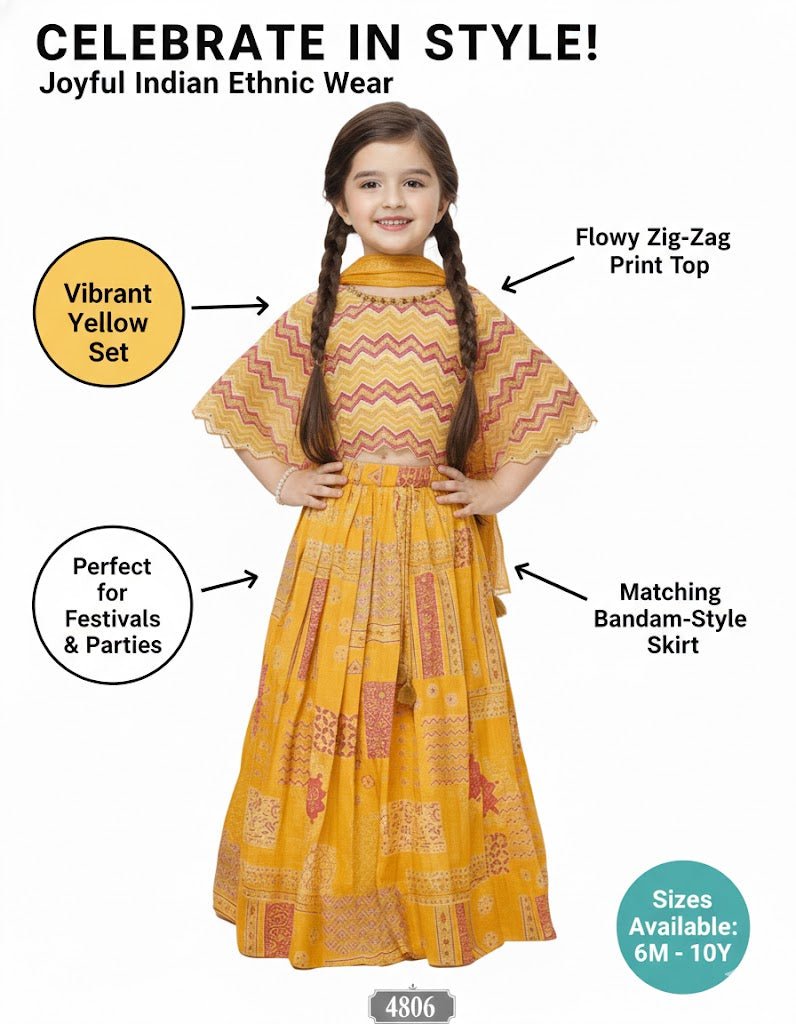 Traditional Yellow Printed Embroidered Lehenga Set for Girls - DWEEP SARA