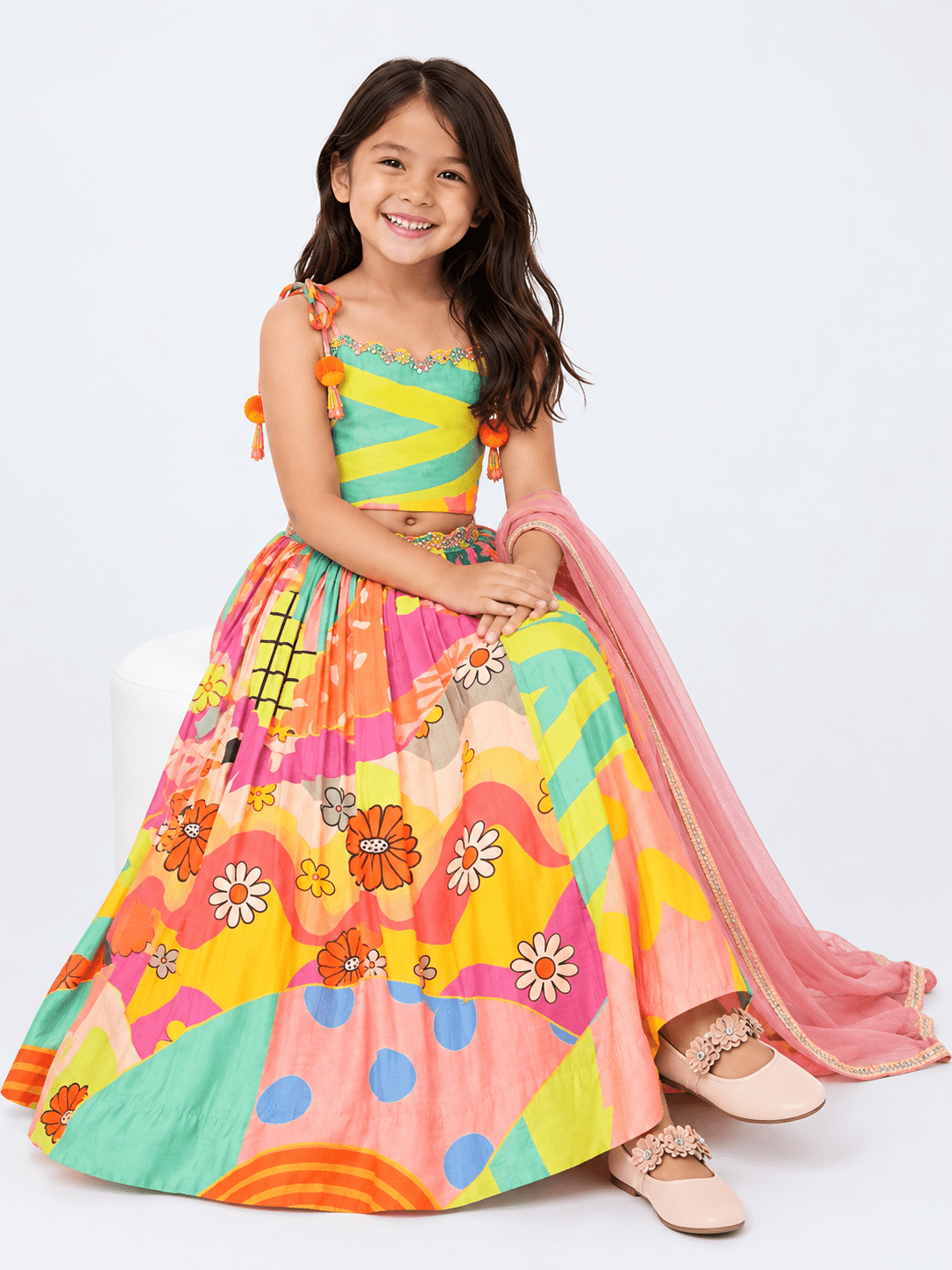 Trendy Multicolor Crop Top & Skirt Lehenga Set for Girls – Festive & Party Wear 4685 - DWEEP SARA