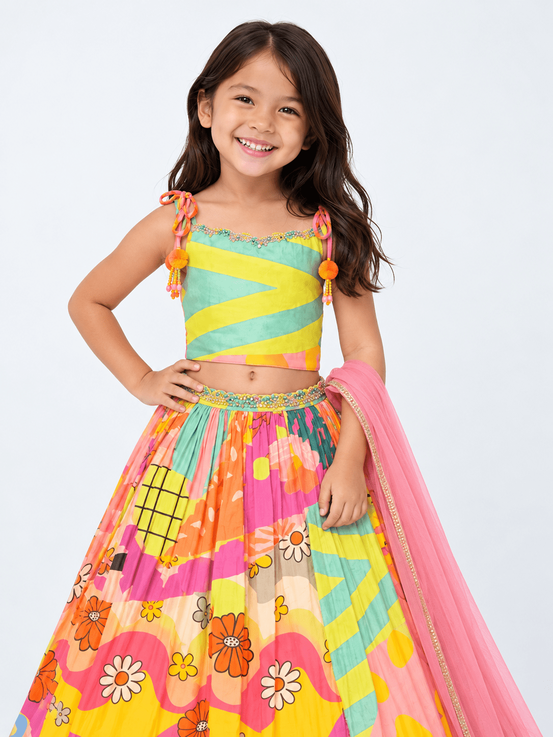 Trendy Multicolor Crop Top & Skirt Lehenga Set for Girls – Festive & Party Wear 4685 - DWEEP SARA