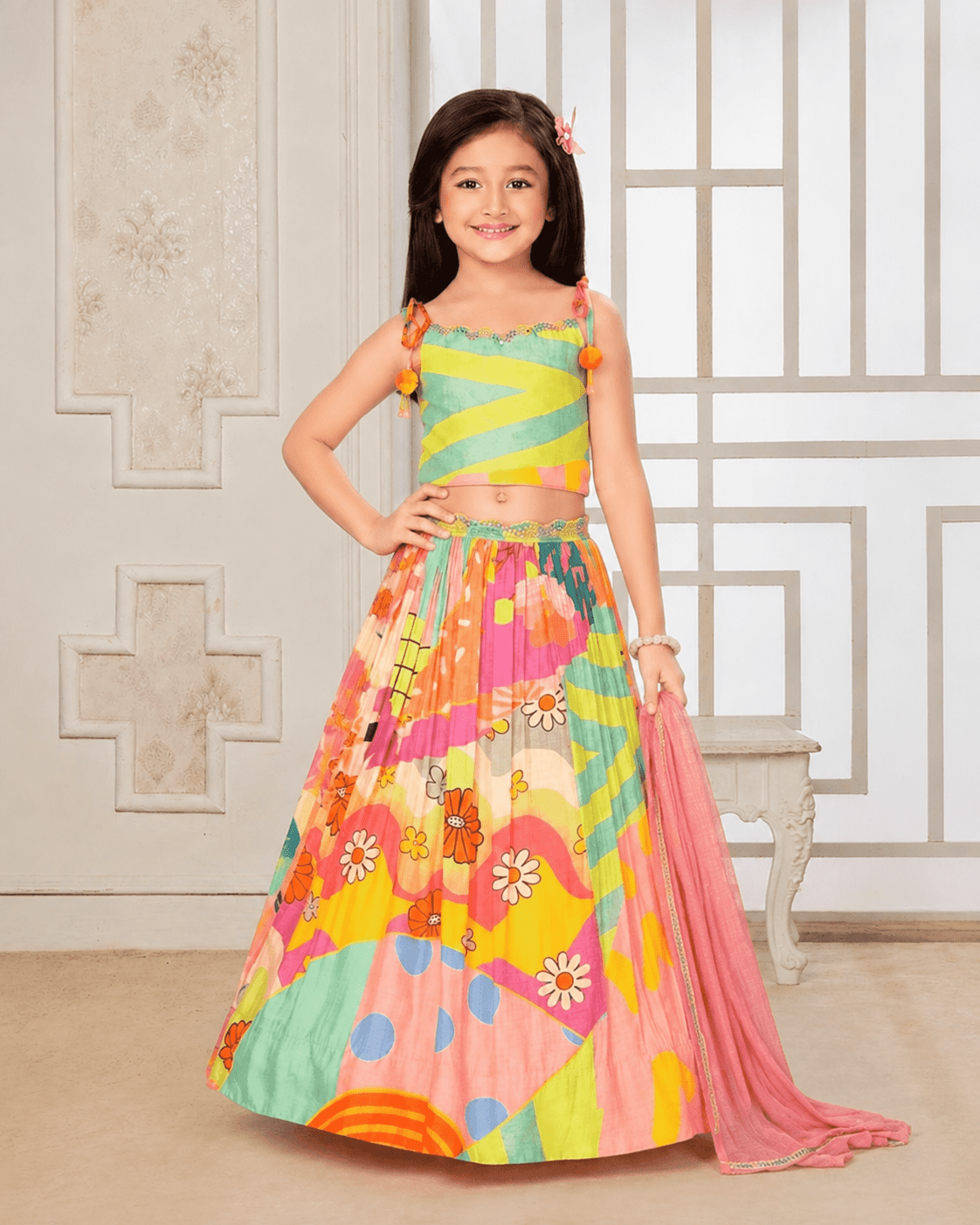 Trendy Multicolor Crop Top & Skirt Lehenga Set for Girls – Festive & Party Wear 4685 - DWEEP SARA