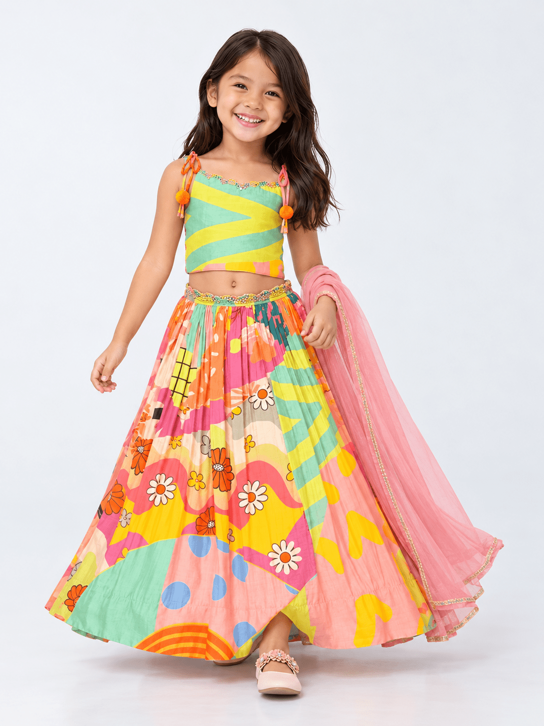 Trendy Multicolor Crop Top & Skirt Lehenga Set for Girls – Festive & Party Wear 4685 - DWEEP SARA