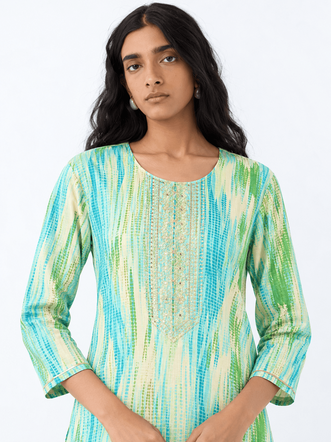 Turquoise Blue Viscose Rayon Straight Kurta - DWEEP SARA