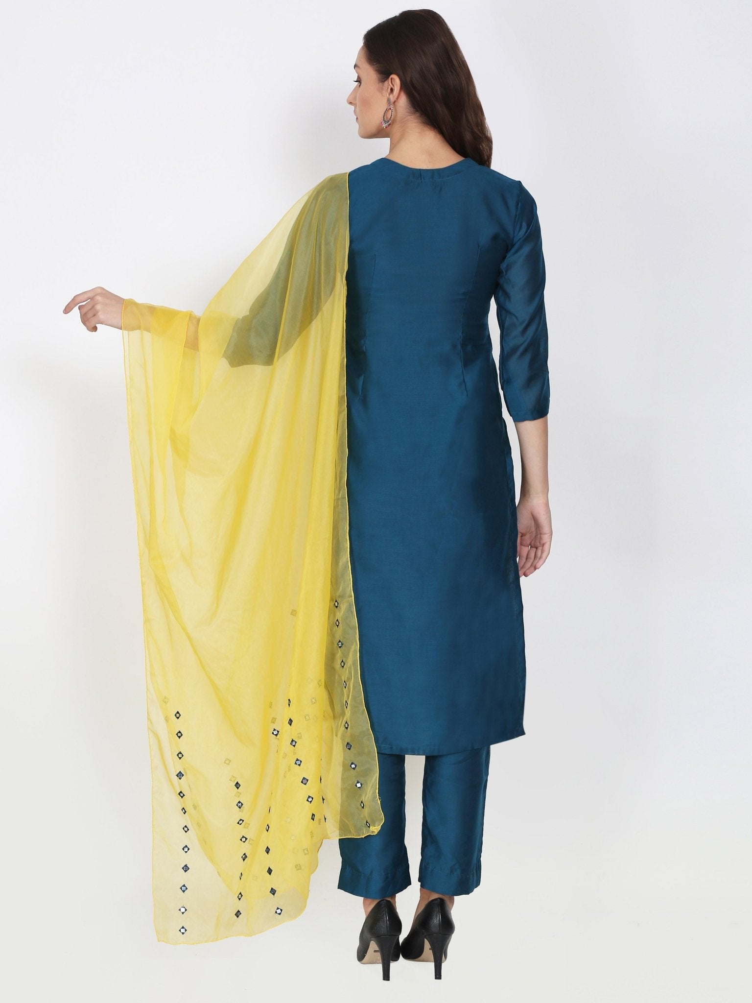 TURQUOISE CHANDERI SUIT SET - DWEEP SARA