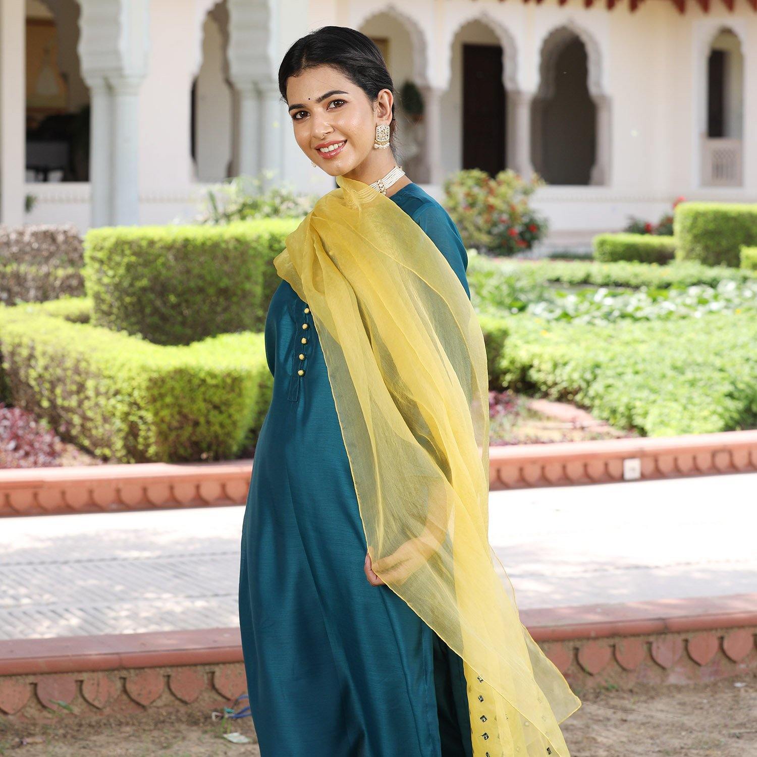 TURQUOISE CHANDERI SUIT SET - DWEEP SARA