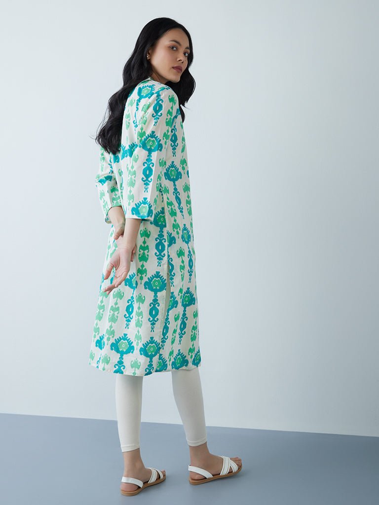 Two - Toned Ikat Pattern Straight Kurta - DWEEP SARA
