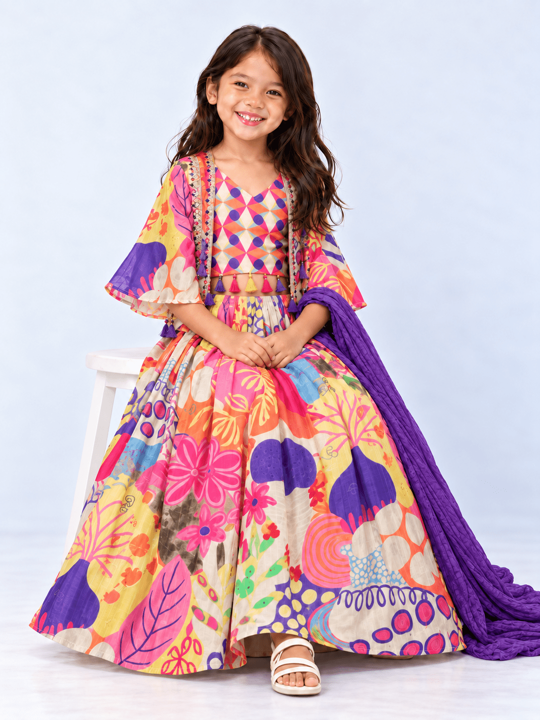 Vibrant Multicolor Printed Embroidered Ethnic Lehenga for Girls - DWEEP SARA