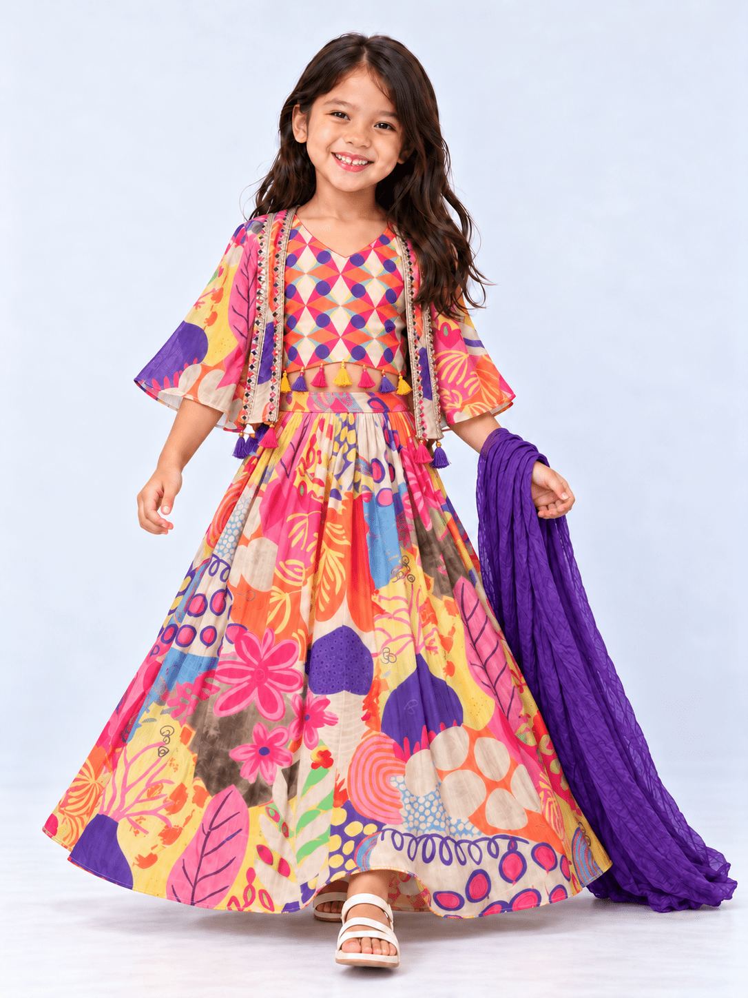 Vibrant Multicolor Printed Embroidered Ethnic Lehenga for Girls - DWEEP SARA