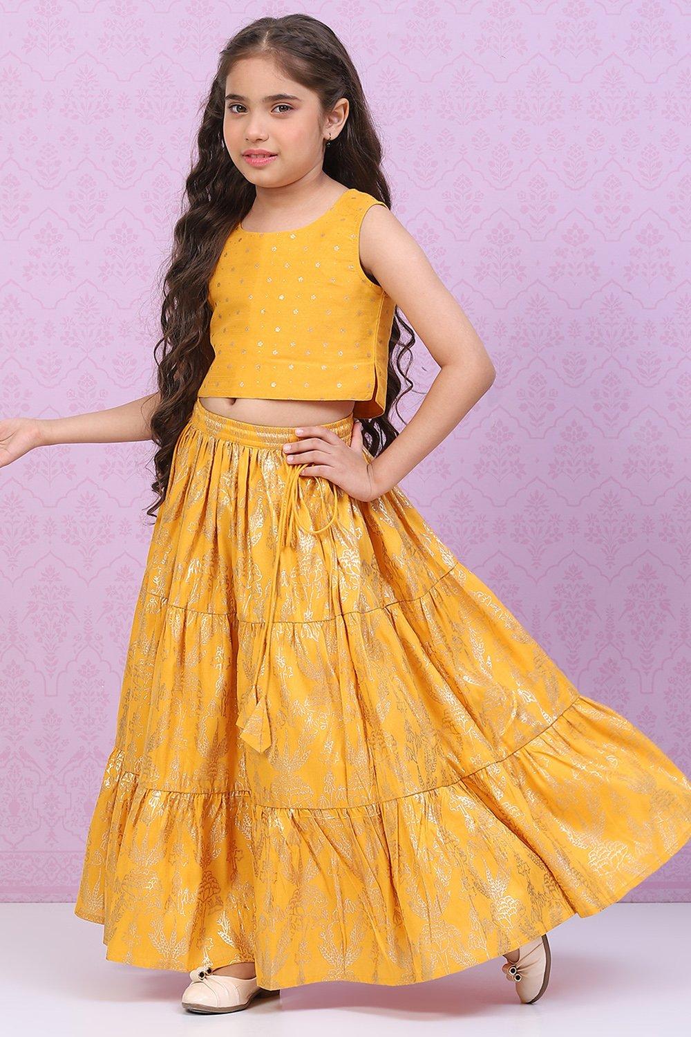 Yellow Art Silk Kids Lehenga Set - DWEEP SARA