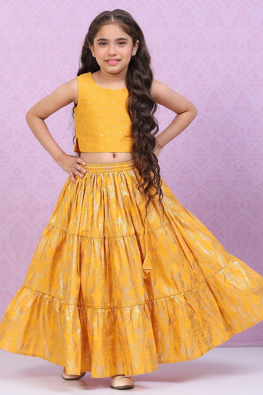 Yellow Art Silk Kids Lehenga Set - DWEEP SARA