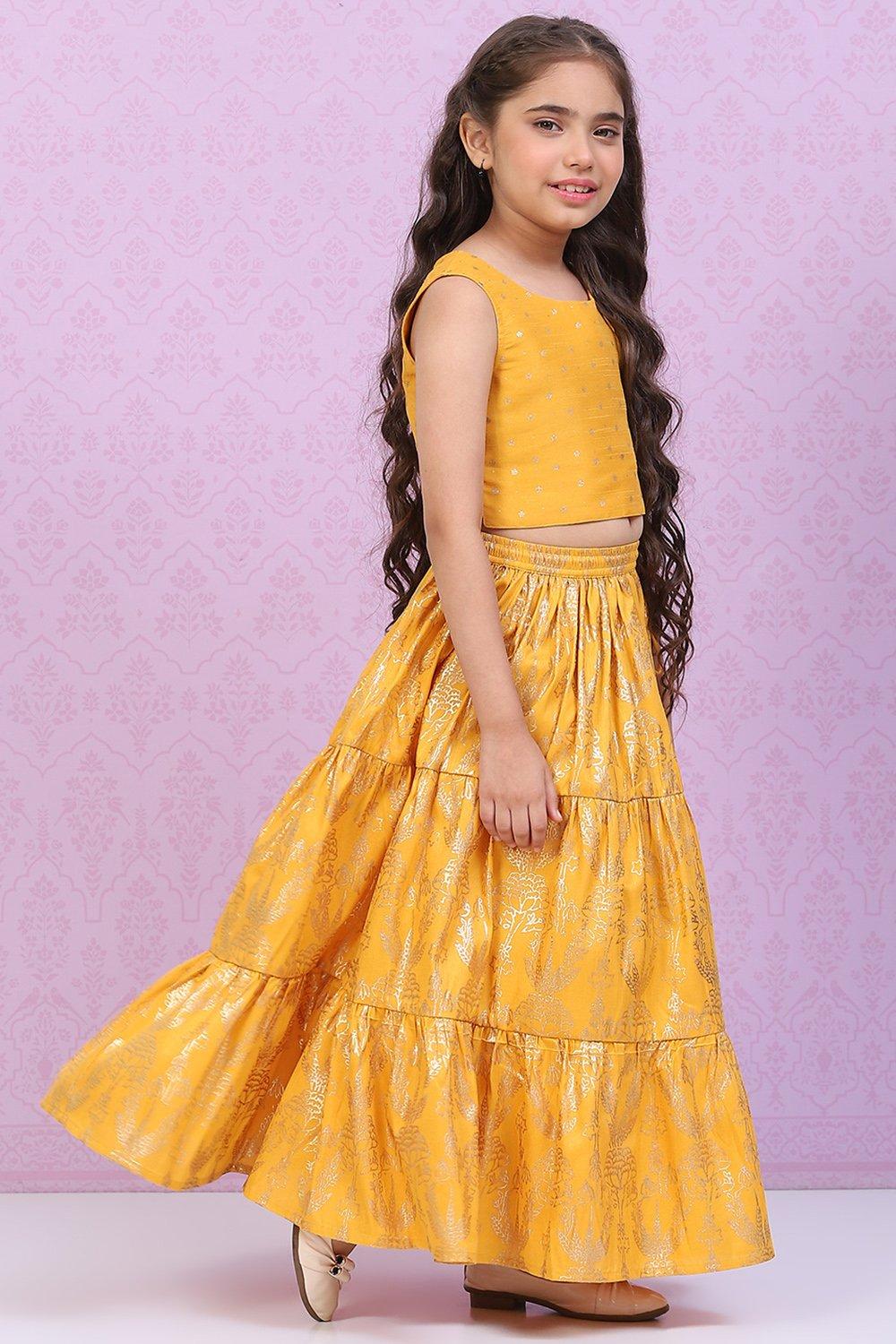 Yellow Art Silk Kids Lehenga Set - DWEEP SARA