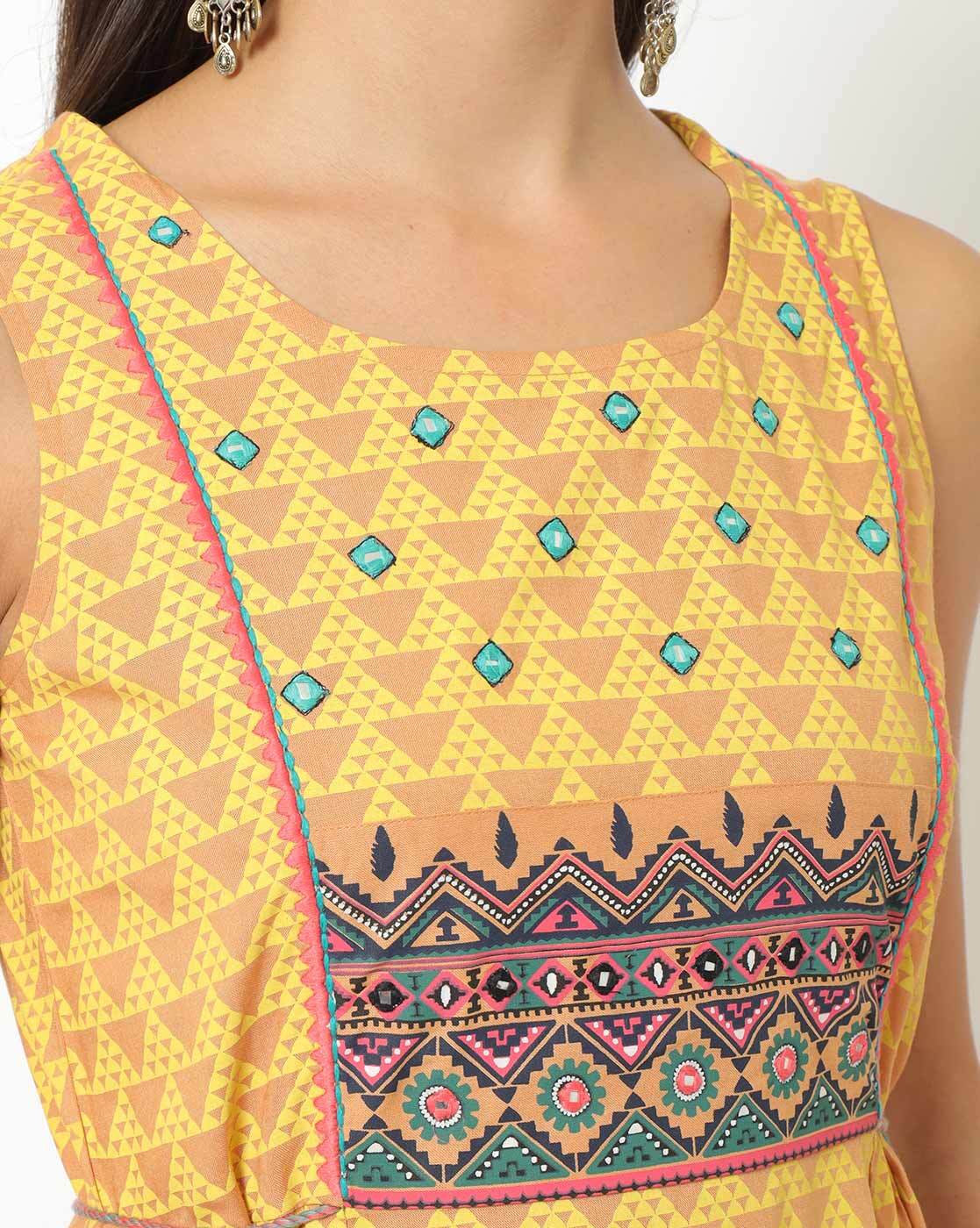 Yellow Flared Dress with Tie - Up - DWEEP SARA