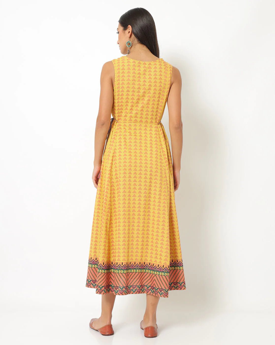 Yellow Flared Dress with Tie - Up - DWEEP SARA