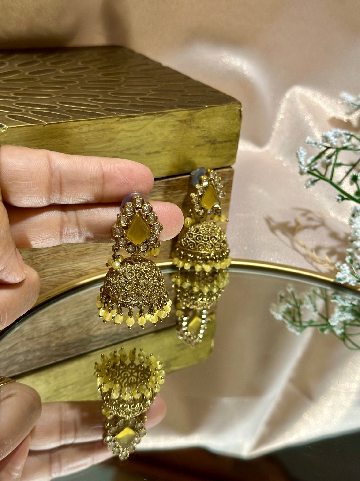Yellow Golden Traditional Earrings - DWEEP SARA