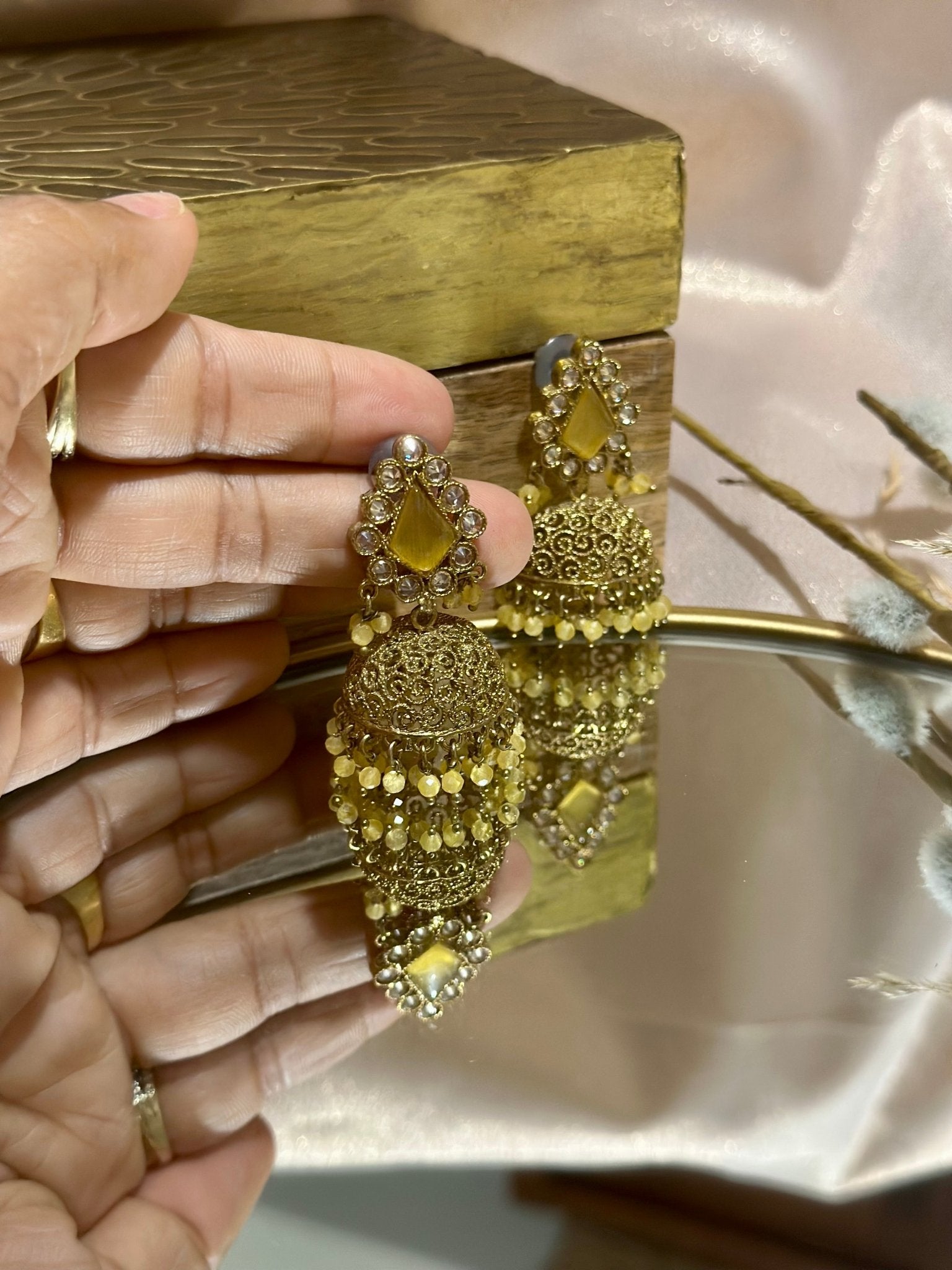 Yellow Golden Traditional Earrings - DWEEP SARA