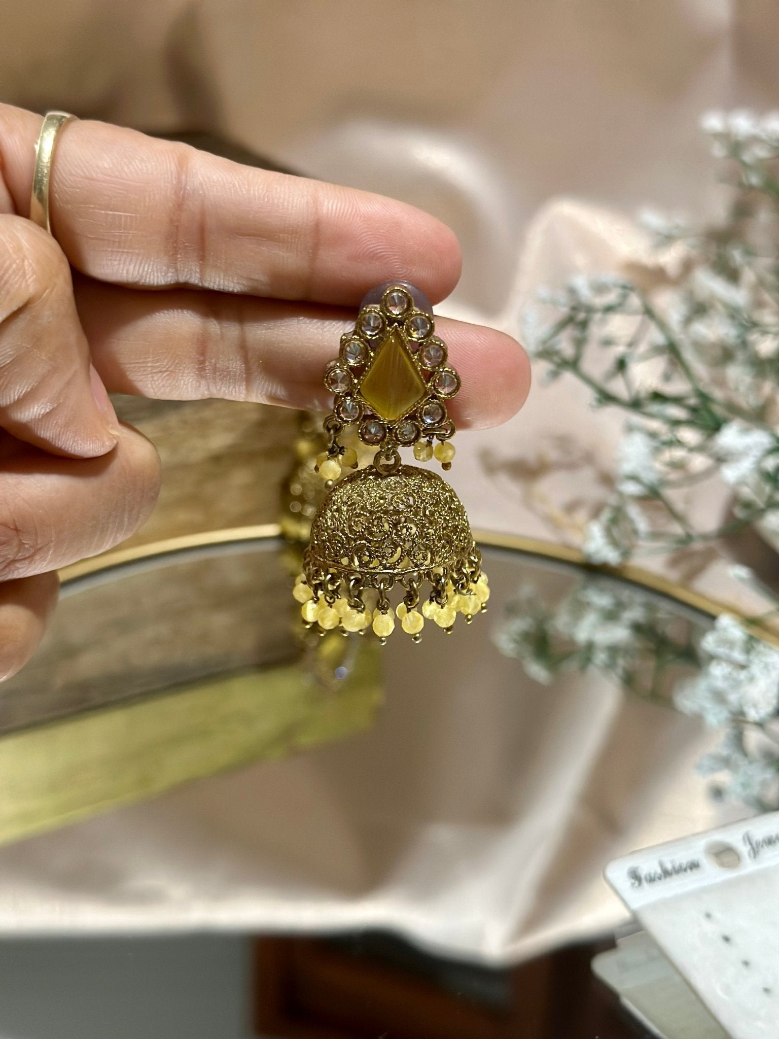 Yellow Golden Traditional Earrings - DWEEP SARA