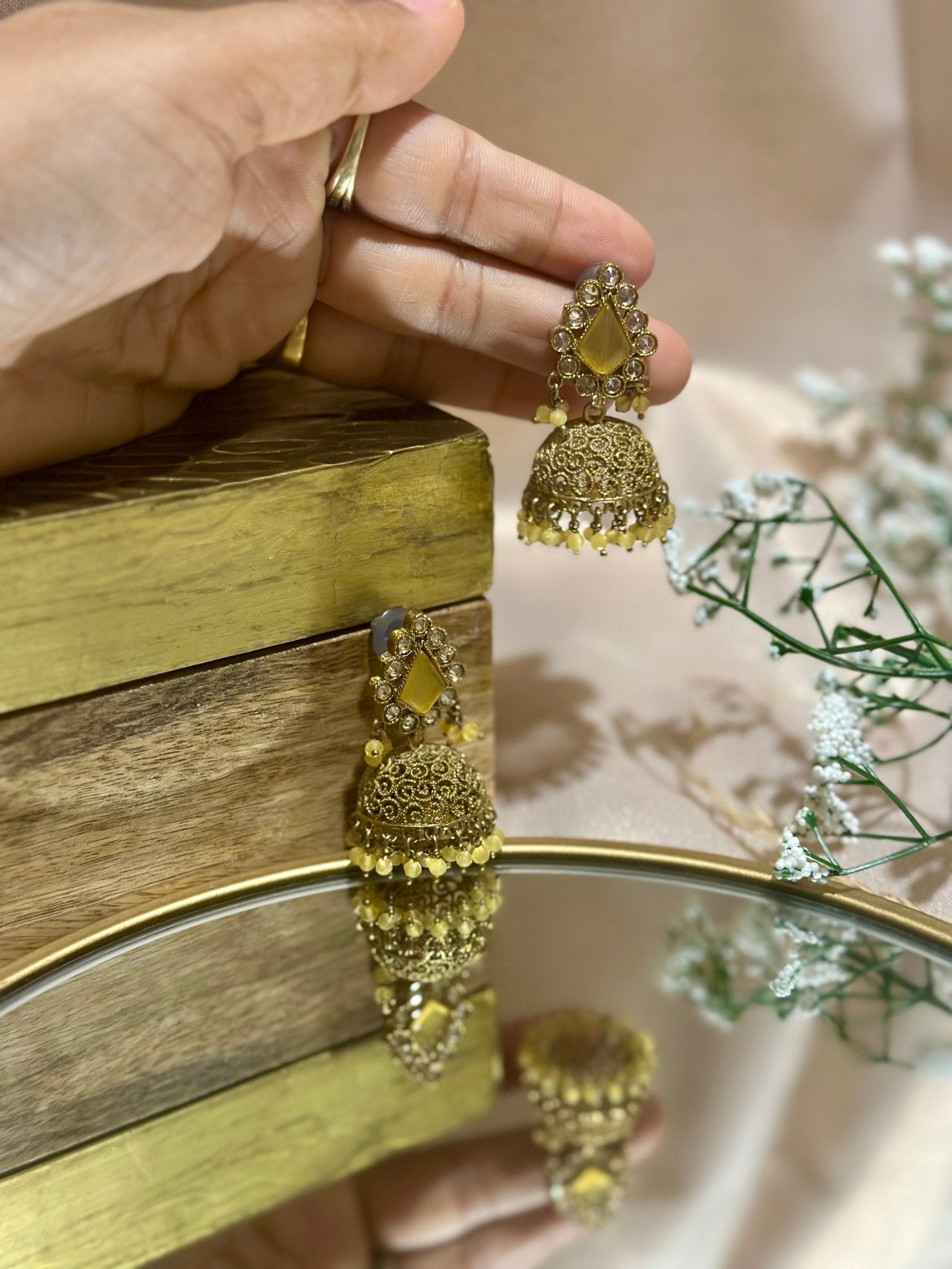 Yellow Golden Traditional Earrings - DWEEP SARA