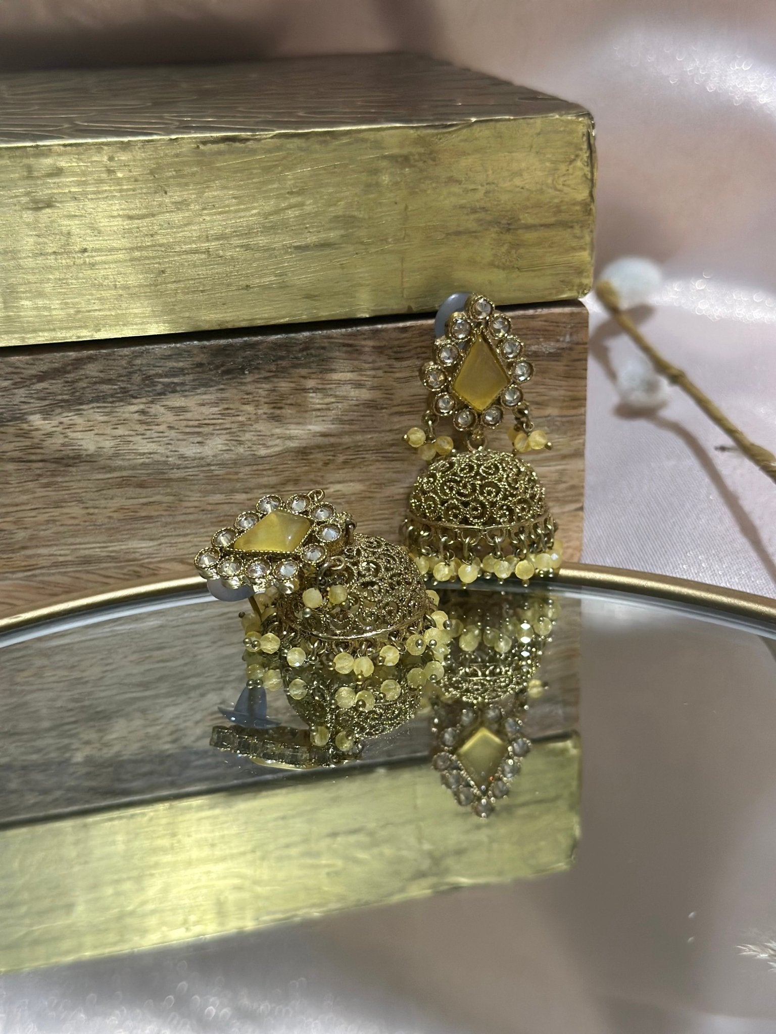 Yellow Golden Traditional Earrings - DWEEP SARA