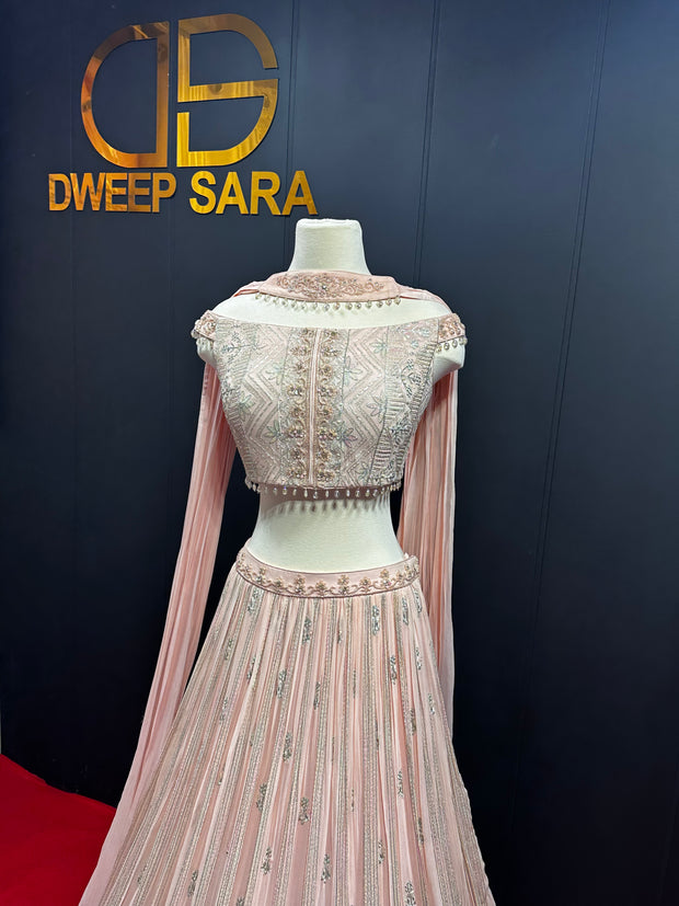 Peach Handwork Threadwork Beads Off Shoulder Lehenga Set