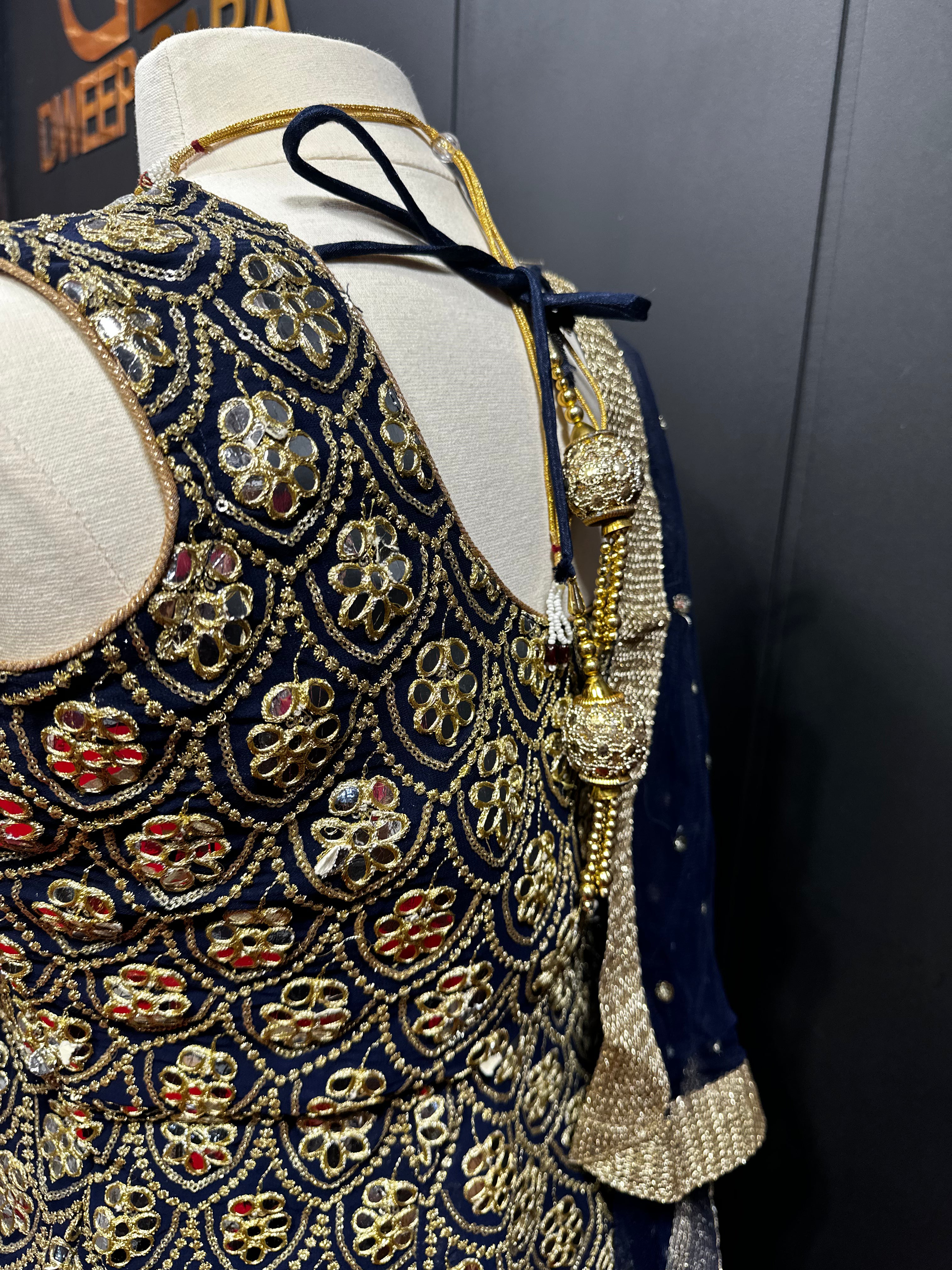 Navy Blue Heavy Embroidered Mirror Work Sharara set