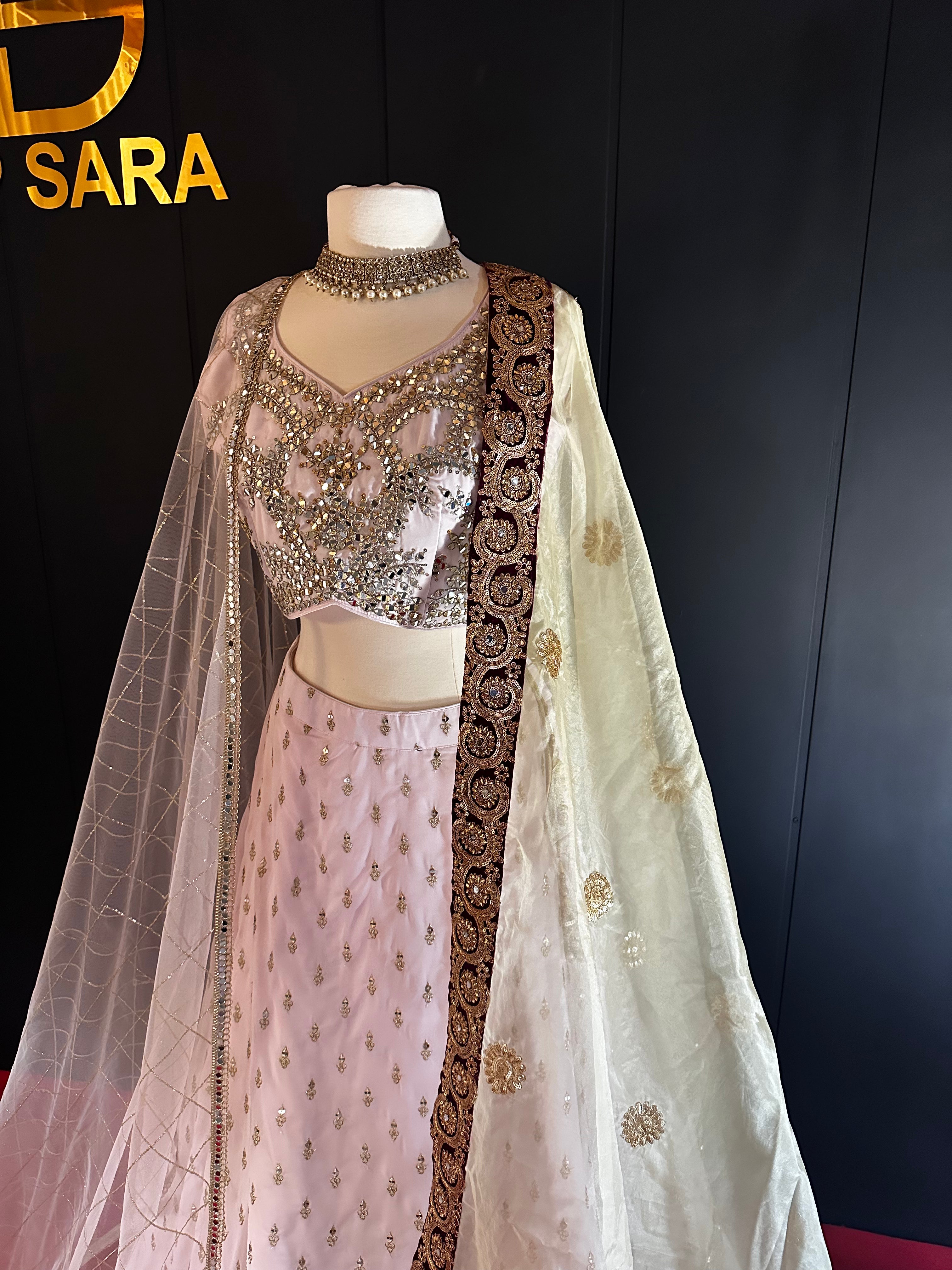 Soft Pink Georgette Mirror Zari Handwork Lehenga